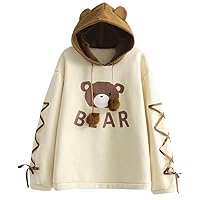 Hoodies for Women Teen Girls Bear Print Cute Hooded Sweatshirts Long Sleeve Hoodie Tops Casual Pullover Tops