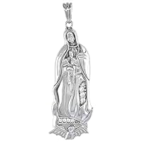 1 5/16 inch Sterling Silver Cubic Zirconia Our Lady of Guadalupe Necklace Without Halo Rhodium Finish 16-24 inch