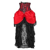 Womens Top Drawer Steel Boned Red/Black Lace Victorian Bustle Underbust Corset DressCorset