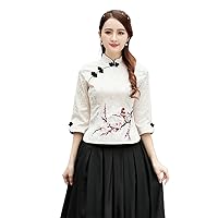 Embroidery Cheongsam Top Women Slim Elegant Traditional Chinese Clothes China Shirts Suit Blouse Ethnic Style