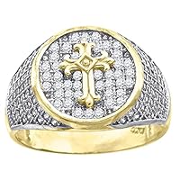 10k Two tone Gold Mens CZ Cubic Zirconia Simulated Diamond Oval Cross Religious Ring Jewelry for Men