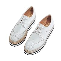 Women's Wedge Oxfords Lace Up Wingtip Square Toe Brogue Chunky Heel Vintage Platform Oxford Shoes