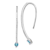 14k White Gold Diamond and Blue Topaz Earrings Measures 34x2mm Wide Jewelry for Women