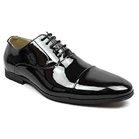 Men's Cap Toe Dress Patent Black Lace up Oxfords Tuxedo Shoes by Azar