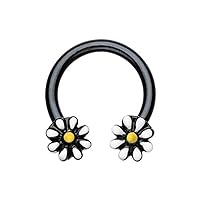 Black Daisy Flower WildKlass Horseshoe Circular Barbell