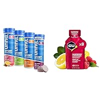 Nuun Sport Electrolyte Tablets for Hydration Mixed Citrus Berry Flavors 4 Pack and GU Energy Original Sports Nutrition Raspberry Lemonade Energy Gel 8 Count