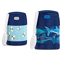 THERMOS 10oz Kids Food Jar Bundle - Honey Bees and Sharks Insulated Stainless Steel Lunch Containers with Spoon