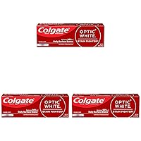 Colgate Optic White Stain Fighter Whitening Toothpaste, Clean Mint Flavor, Safely Removes Surface Stains, Enamel-Safe for Daily Use, Teeth Whitening Toothpaste with Fluoride, 4.2 Oz Tube (Pack of 3)