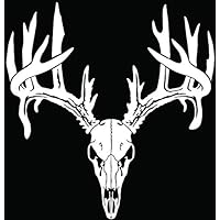 Deer Buck Antlers Skull Hunting Car Truck Window Bumper Vinyl Graphic Decal Sticker- (8 inch) / (20 cm) Tall GLOSS WHITE Color