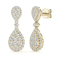 The Diamond Deal 18kt White Gold Womens Dangling Pear-Shaped Halo VS Diamond Earrings 1.74 Cttw