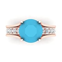 Clara Pucci 2.89ct Round cut Custom Engraving Pave Faux Turquoise Engagement Ring Band Wedding Bridal Set Sliding 14k Rose Gold Size 10