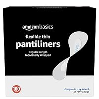 Amazon Basics Flexible Thin Pantiliner, Regular Length, Unscented, 100 Count, 1 Pack (Previously Solimo)