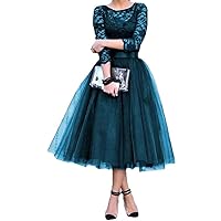 Women's Floral Lace 3/4 Sleeve A Line Cocktail Dress Party Prom Dress