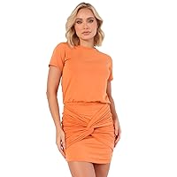 Navissi - Orange Tie-Front Dress, Orange Color, Women's Clothing, Casual Dress, Women Fashion Trendy