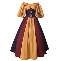 Women's Plus Size Victorian Dress Flare Sleeve Off Shoulder Medieval Vintage Dresses with Corset Patchwork Ball Gown