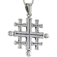 1 1/8 inch Sterling Silver Jerusalem Cross Necklace for Women & Men Sold with or Without Chain
