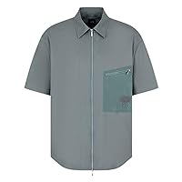 Emporio Armani Men's Loose Fit Zip Up Short Sleeve Shirt