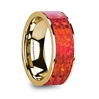 AEMBRUS Flat Polished 14K Yellow Gold with Red Opal Inlay -Size