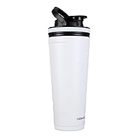 Ice Shaker 36 Oz Shaker Bottle, Stainless Steel Water Bottle and Protein Shaker, As Seen on Shark Tank, Reusable Stainless Steel Water Bottle, Gym Water Bottle, White