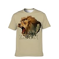 Mens Funny-Cool T-Shirt Graphic-Tees Novelty-Vintage Short-Sleeve Hip Hop: 3D Lion Print Crewneck Casual Holiday Gym Gift