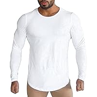 Men's Long-Sleeve Cotton T-Shirt Fashion Crewneck Solid Color Tees Blouse Lightweight Casual Henley Shirt Top