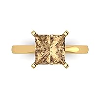 Clara Pucci 2.95ct Princess Cut Solitaire Brown Champagne Simulated Diamond 4-Prong Classic Statement Ring Real 14k Yellow Gold for Women