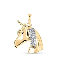 The Diamond Deal 10kt Yellow Gold Womens Round Diamond Unicorn Animal Pendant 1/20 Cttw