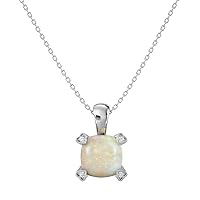 Certified Birthstone Necklace in 10K White/Yellow/Rose Gold with 0.02 Ct Round Natural Diamond & 2 Ct Cushion Solitaire Gemstone Pendant Necklace for Women | Birthstone Jewelry for Her