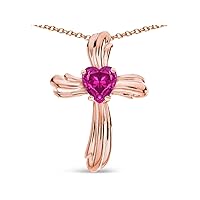 Solid 10k Gold Heart Shape 6mm Ribbed Cross Of Love Pendant Necklace