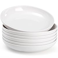 Fasmov Melamine Pasta Bowls, 6 Pack 9 inches 30 Oz Large Salad Serving Bowls, Shallow Salad Bowls, Plastic Dinner Deep Plates, Dishwasher Safe, White