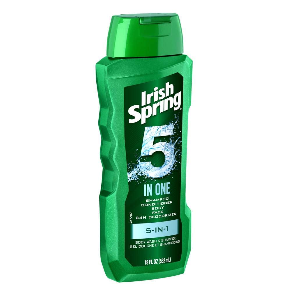 Irish Spring Body Wash & Shampoo - 5 in 1 - Net Wt. 18 FL OZ (532 mL) Per Bottle - Pack of 3 Bottles