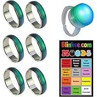 6 Pcs Color Changing Mood Ring Sizes 5, 6, 7,8, 9 and 10 with Free 1 E-Mood Ring and Chart