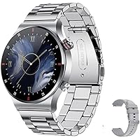 GABLOK Smartwatches Men's Full Touch Sports Watch Tracker Waterproof Android iOS Version Electronics (Color : Steel Strip Silver, Size : 1)