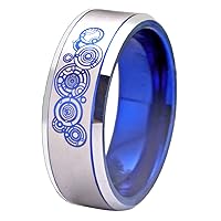 Doctor Who Brand Tungsten Carbide Ring 8mm Width Blue with Silver Edge Ring for Wedding - Free Customized Engraving