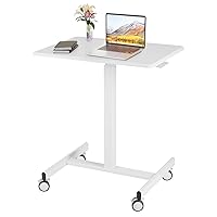 Mobile Standing Desk,Small Rolling Standing Desk, Portable Laptop Height Adjustable Table, Mobile Sit Stand Desk Workstation, Home Office Desk with Lockable Wheels for Work and Study,White