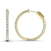 Aquamarine & Natural Diamond Inside-Out Hoop Earrings 1.39 ctw 14K Yellow Gold