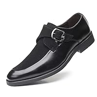 Mens Leather Monk Strap Slip-On Oxfords Formal Loafer Square Toe Classic Casual Shoes