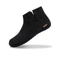 Unisex Indoor and Light Outdoor Boot, Wool Slippers with Black Natural Rubber Sole, Charcoal