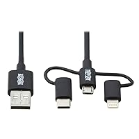 Tripp Lite 3 in 1 Multi Charging USB Cable, USB-A to Lightning, USB Micro B, and USB-C Universal All in One Charger Cable, Sync and Charge Cord, 6 ft. (M101-006-LMC-BK)