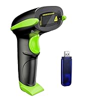 NADAMOO Wireless Barcode Scanner 328 Feet Transmission Distance USB Cordless 1D Laser Automatic Barcode Reader Handhold Bar Code Scanner with USB Receiver for Store, Supermarket, Warehouse - Green
