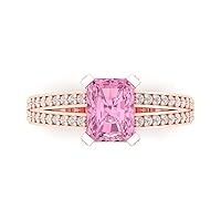 2.67ct Emerald Cut Solitaire with Accent split shank Pink Simulated Diamond designer Modern Statement Ring 14k Rose Gold