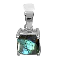 Multi Choice Square Shape Gemstone 925 Sterling Silver Solitaire Pendant Jewelry