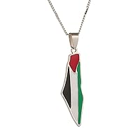 RKG Pendant Palestine Flag Map Necklace Pendant Enamel Stainless Steel Palestine Flag Chain Fashion Jewelry (Silver)
