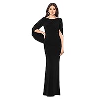 Betsy & Adam Women's Long Stretchy 3/4 Sleeve Cowl Neck Drape Back Gown