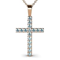 Aquamarine Cross Pendant 0.88 ctw 14K Gold. Included 16 Inches 14K Gold Chain.