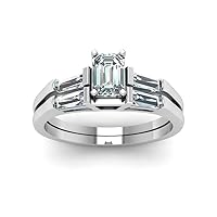 Choose Your Gemstone Baguette and Emerald Cut Wedding Set Sterling Silver Emerald Shape Wedding Ring Sets Everyday Jewelry Wedding Jewelry Handmade Gifts for Wife US Size 4 to 12