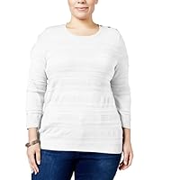 Karen Scott Womens Plus Solid Ribbed Sweater White 0X