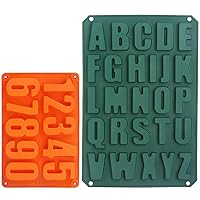 2 Pack Orange Letter Silicone Mold and Number Mold Bakeware Sets Easy to Release Chocolate Cake Biscuit Jewelry Gummy Alphabet Baking Pan Crayon Handmade Soap Mold Ice Tray Mold