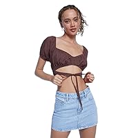 PacSun Women's Cut-Out Ruched Woven Top - Brown Size Large