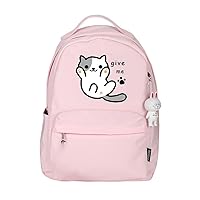 Neko Atsume Anime Backpack with Rabbit Pendant Women Rucksack Casual Daypack Bag Pink / 4